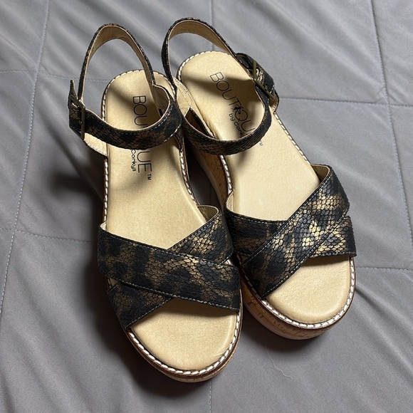 Boutique by Corky’s Fluffie Leopard Print Snakskin Platform Wedge Sandals Size 7 - Picture 2 of 15